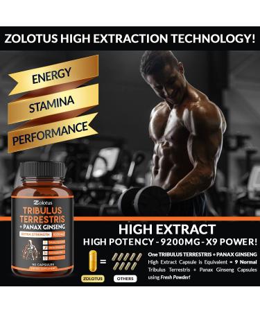 Tribulus Terrestris & Panax Ginseng 9200mg Capsules | 3 Months Supply | Energy & Stamina Booster for Men & Women - Buy Online on GoSupps.com