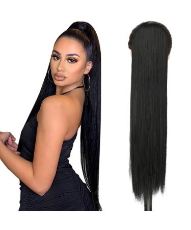 Ponytail Extensions Black Clip in Hair Part Power Tail Extension Lang Glow Hair extension Extension Art Hair Natural Place Magic Paste Wrap Around Ponytail Hairpiece Black 70cm 70cm/28Zoll 1B Black
