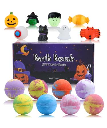 Halloween Bath Bombs 8 Pack Organic Kids Bath Bombs with Surprise Inside SPA Bath Fizzies Set Great Gift Set for Birthday Halloween for Boys and Girls