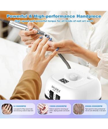 NAILGIRLS Electric Nail Drill Professional 35000RPM Electric Nail File with 11 Drill Bits 6 Sanding Bands Portable Nail File for Gel Nails Acrylic Natural Manicure Tools White - Buy Online on GoSupps.com