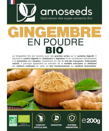 Organic Ginger Powder 200G | Antioxidant Joints Anti-Nausea | Lemon and Spicy Taste | Superior Quality - Buy Online on GoSupps.com