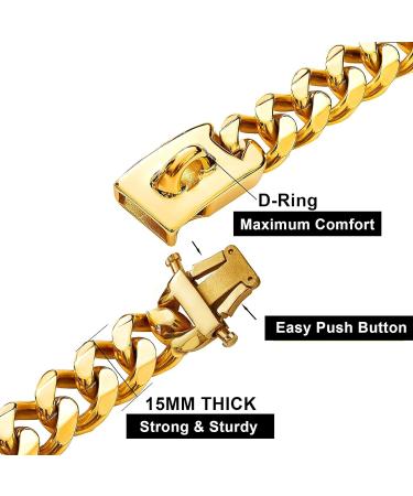 Gold Dog Chain Collar Metal Choke Collar with Design Secure Buckle Chew Resistant Heavy Duty Stainless Steel Walking Training Chain Leash Collar (gold A 16inch) gold A 16inch - Buy Online on GoSupps.com