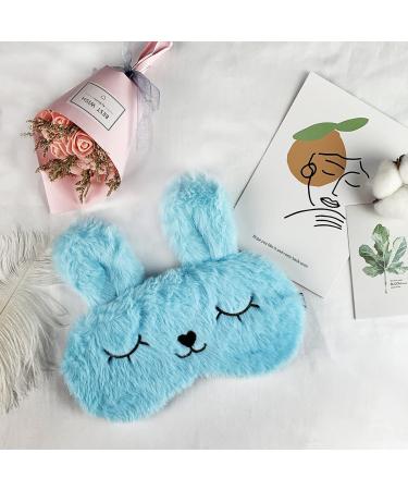 ULIFEMALL Cute 10 Rabbit Blue Sleeping Mask - Soft Fluffy Plush Bunny Blindfold for Kids, Girls, Boys, Women - Perfect for Night, Nap, Travel, Meditation - Buy Online on GoSupps.com