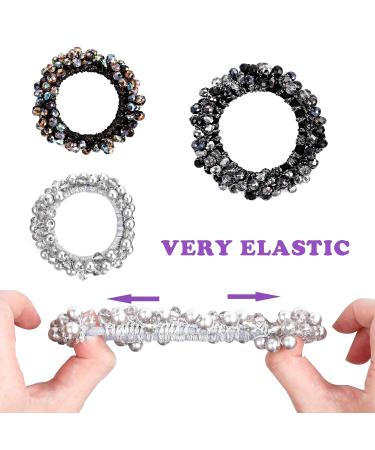 Lusofie Rhinestone Hair Ties - Set of 3 Crystal Elastic Scrunchies for Women and Girls - Buy Online on GoSupps.com