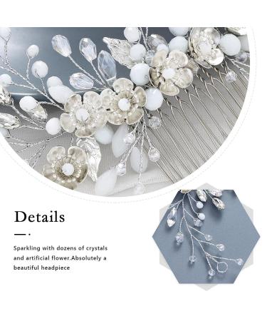 Fashion Band Hair Comb with Flower - Silver Bridal Jewelry with Crystals & Leaf Accents | Elegant Hair Accessories for Women & Girls - Buy Online on GoSupps.com