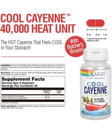 Solaray Cool Cayenne Pepper 40,000 HU with Butchers Broom | 90 VegCaps for Circulation Support - Buy Online on GoSupps.com