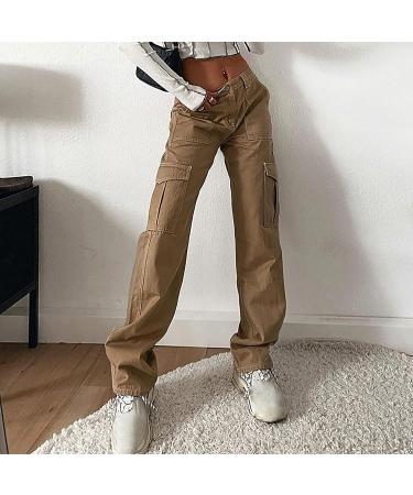 High Waist Baggy Cargo Pants | Teen Girls Women Fashion Lounge Trousers | Y2K E-Girl Streetwear Brown Medium - Buy Online on GoSupps.com