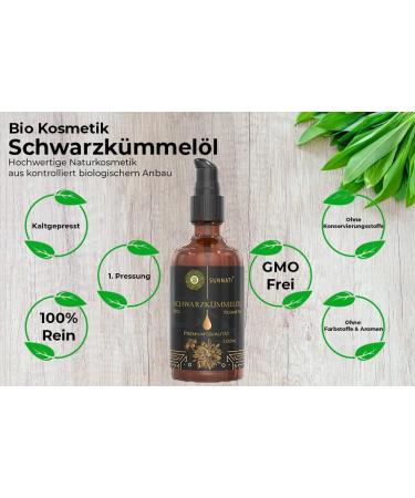 Sunnati Organic Black Cumin Oil for Hair and Skin 100 ml - Cold Pressed Pure Vegan - Healthy Hair Growth Intensive Care with Natural Care Oil - Organic Black Seed Oil Hair Growth - Buy Online on GoSupps.com