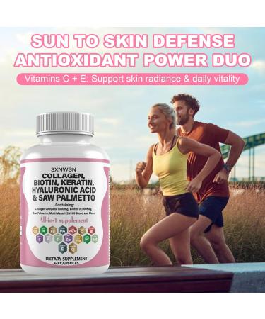 SXNWSN 10000 mcg Biotin & Collagen Hair Supplement - Strengthens Strands & Reduces Split Ends with Antioxidant Support 60 Capsules - Buy Online on GoSupps.com