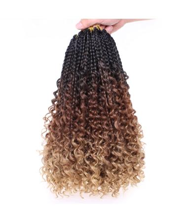 Unionbeauty 8 Packs 14 Inch Boho Box Braids Crochet Hair with Curly Ends Bob Bohemian Hippie Braids Pre-looped Messy Goddess Box Braids Hair Ombre Synthetic Braiding Hair Extension for Black Woman 53 14 Inch (Pack of 8)...