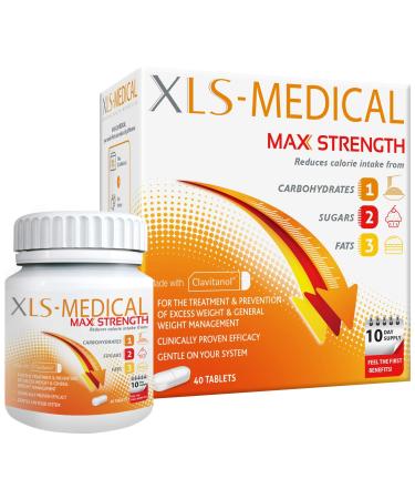 XLS Medical Max Strength Tablets - Reduce Calorie Intake from Carbohydrates Sugars and Fats - Weight Loss Aid - 40 Tablets 10 Days Treatment 40 Count (Pack of 1)
