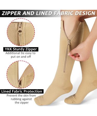 Buy Ailaka Compression Stockings with Zipper for Men & Women - 20-30 mmHg Medical Class 2 Support Socks for Varicose Veins Edema Recovery & Pregnancy - Beige (1 Pair) - Buy Online on GoSupps.com