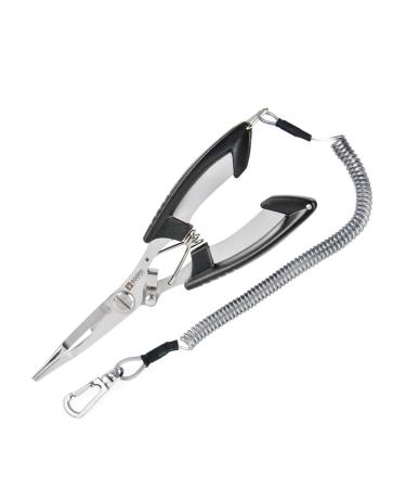 Booms Fishing H01 Small Fishing Pliers Scissors Braid Cutters Lightweight Stainless Steel Fishing Tools Split Ring Pliers Hook Remover A: Straight Nose with Lanyard
