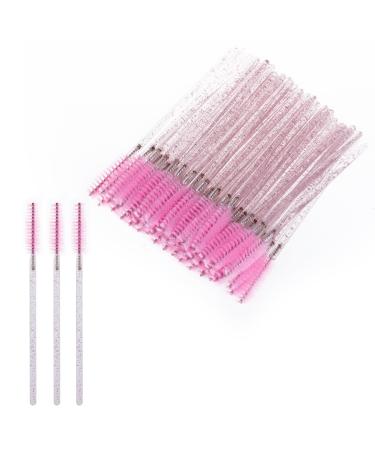 50 PCS Eyelash Brushes 10cm Disposable Mascara Wands Bendable Eyelash Spoolies Portable Eyebrow Brush for Home Travel and Outing(Crystal Pink)