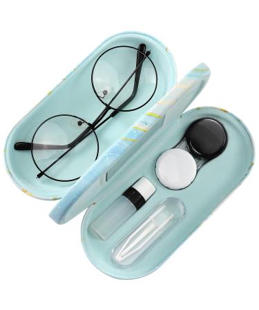 Moko glasses case double -sided glasses case with mirror wearable scratch -resistant double case for glasses should glasses reading glasses contact lenses marble light blue