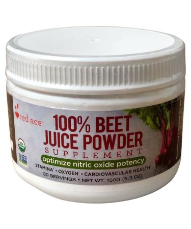 Red Ace 100% Certified Organic Beet Juice Supplement Powder/Nitric Oxide Booster/Helps Stamina, No Sugar Added, Non GMO, 5.3 oz Jar