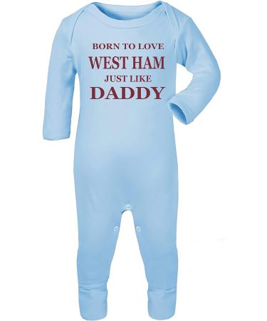Born To Love West Ham Just Like Daddy Sleepsuit | 100% Fine Combed Cotton | UK Designed & Printed | 0-3 Months Blue - Buy Online on GoSupps.com
