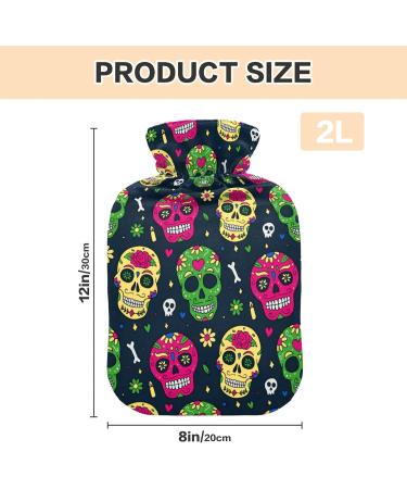 Hot Water Bottle with Cover - Dead Sugar Skull Halloween Design for Pain Relief & Hand Warmth - 2 Liter Comfort Solution - Buy Online on GoSupps.com