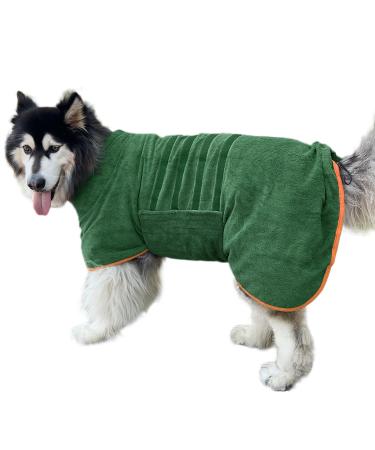 Dog Drying Coat Bathrobe Towel Microfibre Material Fast Drying Super Absorbent Dog Bath Robe Pet Quick Drying Moisture Absorbing with Adjustable Collar and Waist (Green Large) Large CS-Green