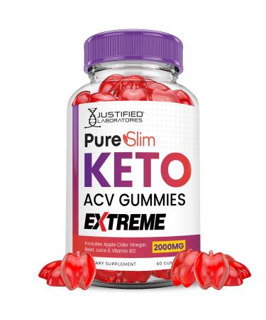 Pure Slim Keto ACV Gummies Extreme 2000MG PureSlim Keto Gummies Advanced Formula Apple Cider Vinegar with Pomegranate Beet Juice Powder B12 Vegan Non GMO 60 Gummys 60 Count (Pack of 1)