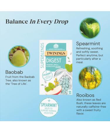 Twinings Superblends Digest Spearmint Apple & Rooibios with Baobab 20 Tea Bags 35g - Buy Online on GoSupps.com