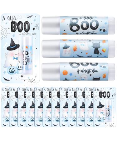 24 Pcs Halloween Baby Shower Favors a Little Boo Is Almost Due Baby Shower Gifts Girl Boy 0.15oz Lip Balms Bulk for Prizes Gender Reveal Souvenirs Gift Bags Stuffers Supplies (Blue) Blue 24