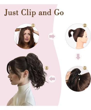 REECHO Claw Clip Ponytail Extension 10 Short Curly Synthetic Hairpiece Dark Brown with Highlights - Buy Online on GoSupps.com