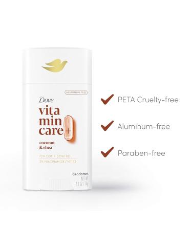 Dove VitaminCare+ Aluminum Free Deodorant Stick for 72H Odor Protection Coconut & Shea Breathable Deodorant for Women 2.6 oz Coconut + Shea 2.6 Ounce (Pack of 1) - Buy Online on GoSupps.com