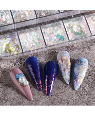 Holographic Iridescent Nail Glitter KALEFUL 12 Color Aurora Foil Nail Art Sequins Flakes Paillettes Designs Manicure Nail Decorations - Buy Online on GoSupps.com