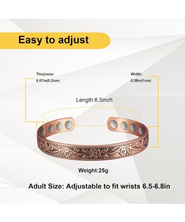 Shop 6.5inch Adjustable Pure Copper Flower Bracelet for Women - Stylish & Healthy Magnetic Copper Jewelry - Buy Online on GoSupps.com
