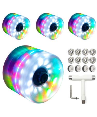 Nezylaf 65mm/60mm 82A Skateboard Wheels with Bearings Installed 6 Lights Light up Spitfire Longboard Street Trucks Colorful-RGB 60*45mm