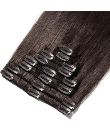 Clip In Extensions - Real Remy Human Hair 8pcs 18clips 90g 40cm Dark Brown (#2) - Premium Quality Hair Extensions - Buy Online on GoSupps.com