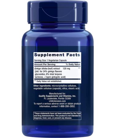 Life Extension Ginkgo Biloba Extract 120mg - 365 Vegetarian Capsules for Mental Clarity - Buy Online on GoSupps.com