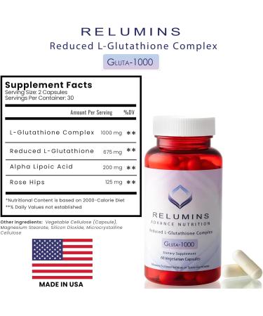 Relumins L-Glutathione Supplement Complex - Self-Love Essential - World s Most Advanced Reduced Glutathione 1000mg with Alpha Lipoic Acid for Smoother & Brighter Skin Made in USA - 30 Caps 30 Capsules 30 Count (Pack of 1) - Buy Online on GoSupps.com