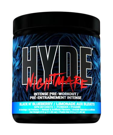 Hyde-Nightmare Pre-Workout Powder | Intense Energy Mental Focus Muscle Pump Pre-Workout | 4g L-Citrulline 2.5g Beta-Alanine 300mg Caffeine 100mg Alpha GPC | 60 Servings (Black N' Blueberry) Black N' Blueberry 60 Servings