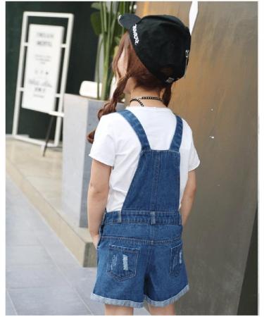 KIDSCOOL SPACE Little Girl Ripped Denim Shortalls | Blue | 3-4 Years | Big Overalls - Buy Online on GoSupps.com