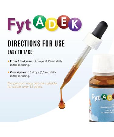FytADEK Complete Multivitamin for Children | Development Support Immunity & Bone Health | Vitamins A D3 E K | Vegan Gluten Free & Additive Formula 15 ml - Buy Online on GoSupps.com