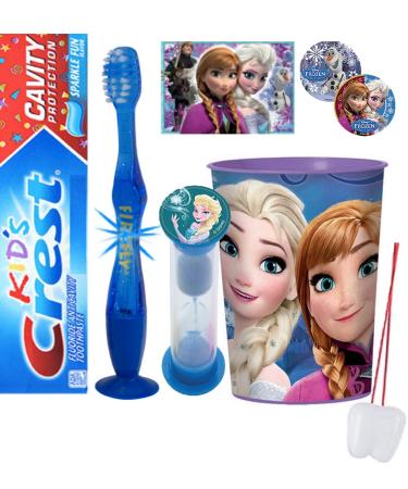 Frozen Elsa Inspired 4pcs Bright Smile Oral Hygiene Bundle! Light Up Toothbrush, Toothpaste, Brushing Timer & Mouthwash Rinse Cup! Plus Stickers & Tooth Saver Necklace!