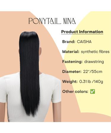 CAISHA 22 Heat-Resistant Synthetic Fiber Straight Black Ponytail Extension - PH501 Black #1 - Buy Online on GoSupps.com