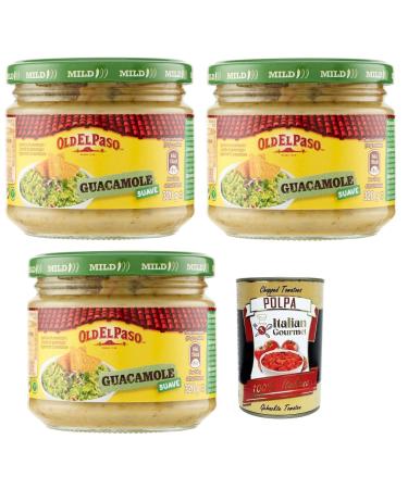 Italian Gourmet E.R. Old el Paso Salsa Guacamole Sauces with Avocado Base for Appetizers with Exotic Aromas 320g Glass + Italian Gourmet Polpa di Pomodoro Box 400g