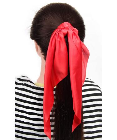 Pack of 2 Red Satin Knotted Bow Hair Scrunchies for Women and Girls - Buy Online on GoSupps.com
