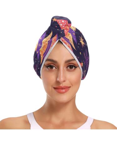 Festive Ball Tree Hair Towel 2 Pack Super Absorbent Hair Drying Towel Quick Dry Hair Turbans Head Towel with Button Twisty Wrap for Women Girls