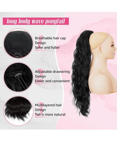 Allyreetress Drawstring Ponytail Extension Long Body Wavy Black Ponytail Extension for Women Synthetic Ponytail Hair Extension Clip in 26 Inch Fluffy Hairpiece for Daily Use (Black) 26 Inch Black - Buy Online on GoSupps.com