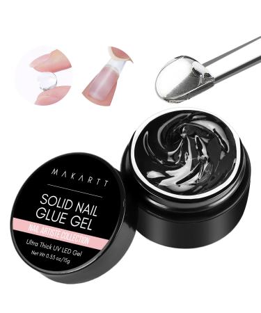 Makartt Solid Nail Glue Gel for False Nail Tips Glue Gel 0.5 floz Lamp Curing Needed Super Adhesive Press on Nails Glue for Fake Nail Long Lasting Nail Art Salon Home Use Clear