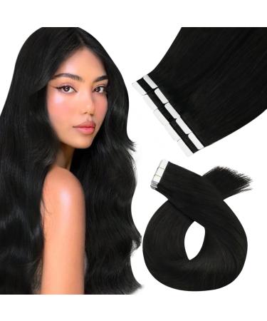 Moresoo tape in extensions real hair black hair extension real hair tapes adhesive tape invisible extensions tape in real hair remy natural black #1b smooth thick hair 10 pieces 25 gram 60 cm 1. #1b