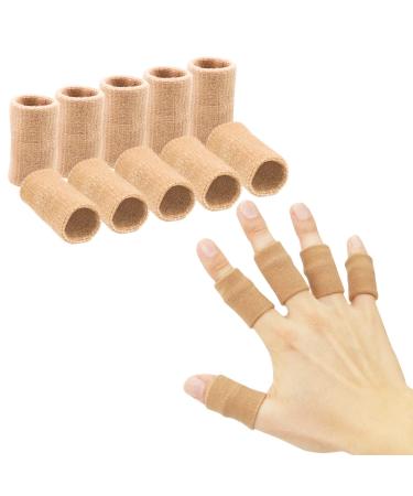 Finger Sleeves , Thumb Splint Brace For Finger Support, Breathable Elastic Finger tape, Compression pression Protector For Reliving Pain, Triggger Finger, Compression Aid For Sports, 10PCS (Beige)