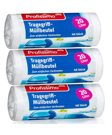 Garbage bag with handle | 20 liters | Tear-resistant & leak-proof | 3-120 bags (3x40 bags) | Packaging & product recyclable