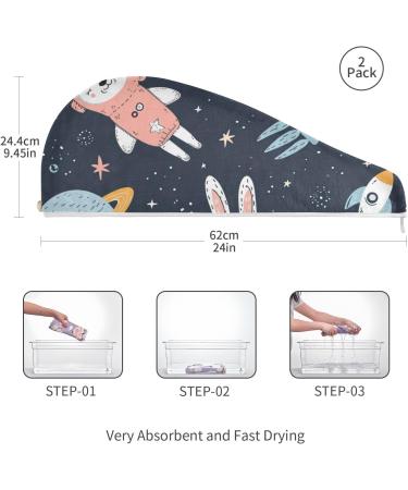 Space Rabbit Astronauts Hair Towel 2 Pack | Super Absorbent Quick Dry Hair Turbans for Women & Girls - Buy Online on GoSupps.com