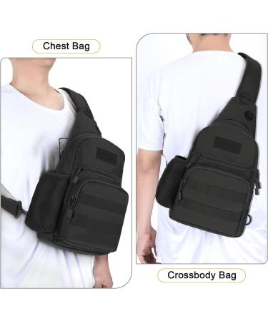 Huntvp Tactical Breast Pocket Military Shoulder Bag | Molle Army Crossbody Sling Pack for Travel Hiking & Camping - Type 5 Black - Buy Online on GoSupps.com