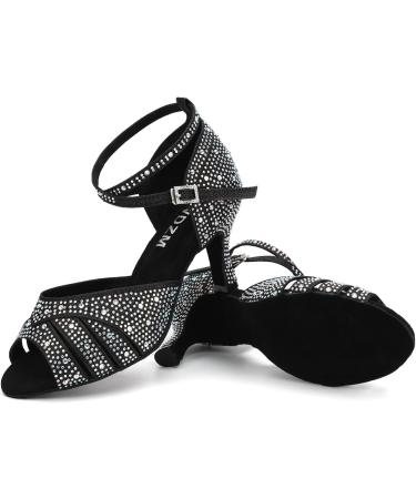 Buy SWDZM Women's Latin Dance Shoes - Glitter Salsa Tango Bachata - L549 Black 7.5cm Heel - Professional Ballroom & Wedding Footwear - Buy Online on GoSupps.com